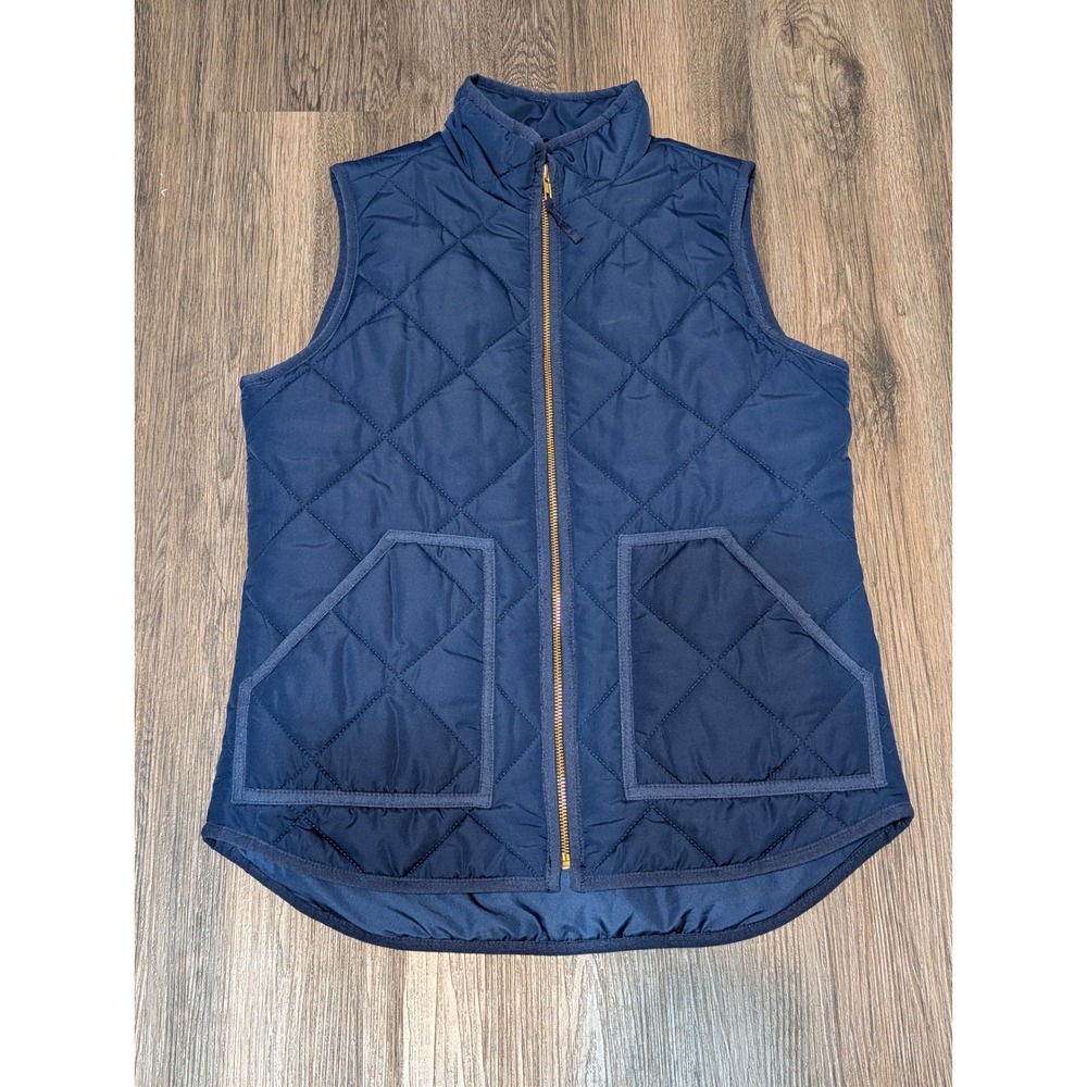 J. Crew XS Quilted Vest Navy‎ Blue Gold Zipper Sleeveless Padded Pockets